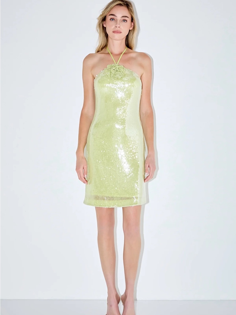 Sequin Halter Mini Dress in Lime
